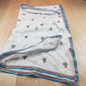 Unbranded Saree Embroidered White Blue Brown Pink Details *READ*